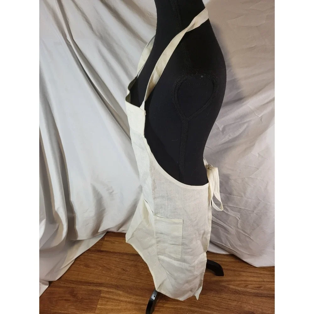 Williams Sonoma 100% linen Ivory apron with pocket cottagecore prairie Embroider